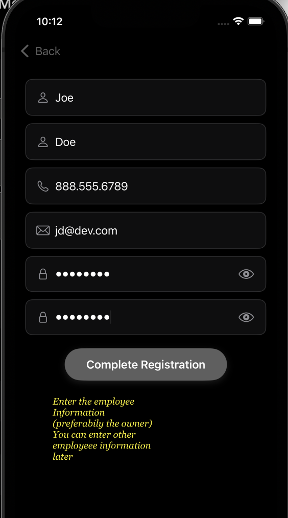 Admin user registration form