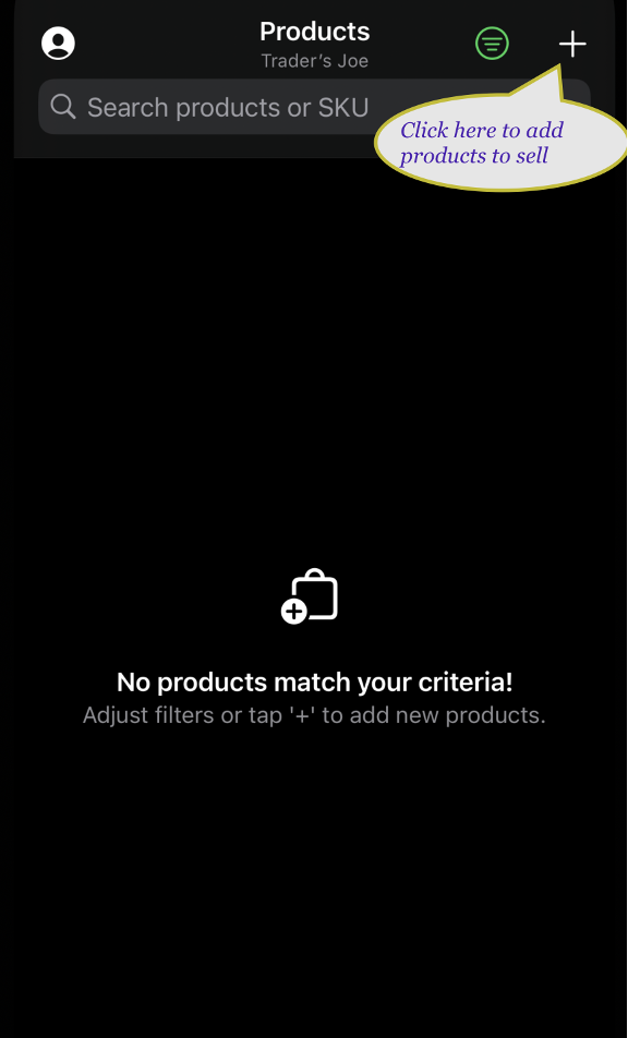 Empty products screen