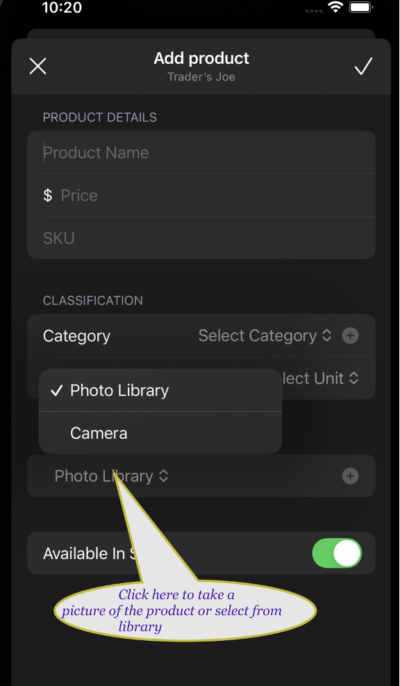 Add product photo selection