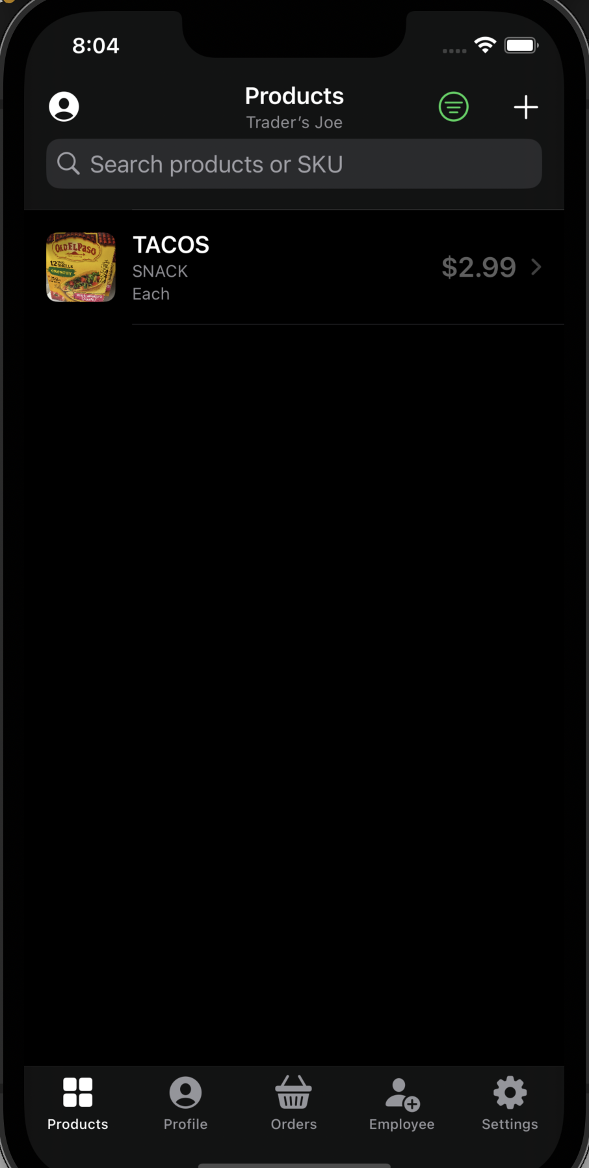 Products list with added product