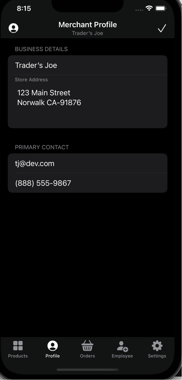 Merchant profile screen